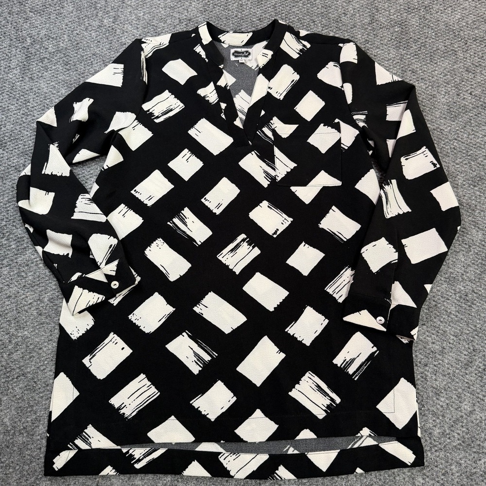Mud Pie Amelia Size Medium Black And Cream Geometric Brushstroke Tunic Top